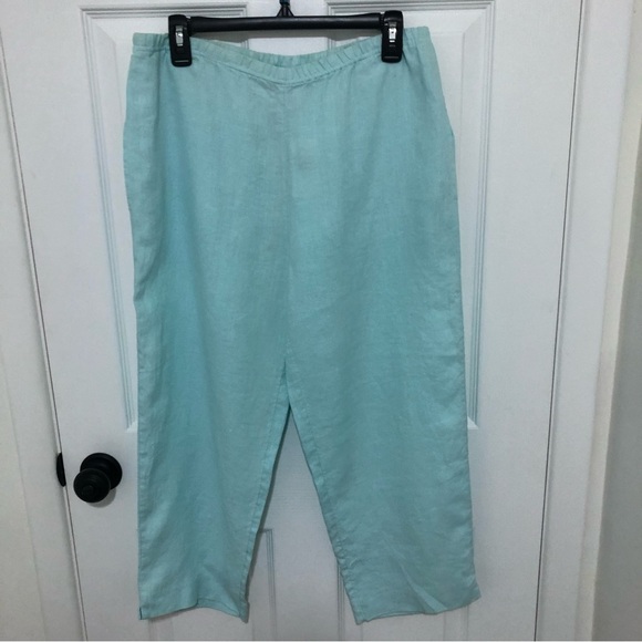 J. Jill Pale Turquoise Linen Trouser Elastic Waistband Pants - Picture 2 of 8